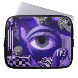 Funda Para Portátil Modern Abstract Geometric Black White Purple 10"