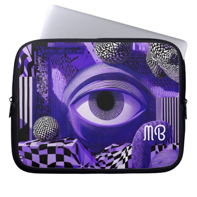 Funda Para Portátil Modern Abstract Geometric Black White Purple 10" (Frente)