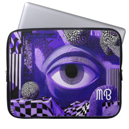 Funda Para Portátil Modern Abstract Geometric Black White Purple 15"