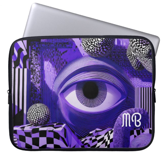 Funda Para Portátil Modern Abstract Geometric Black White Purple 15" (Frente)