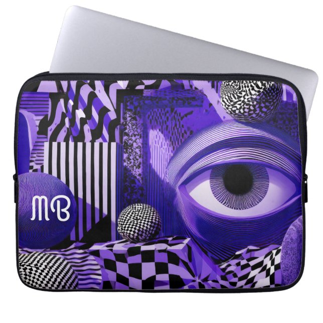Funda Para Portátil Modern Abstract Geometric Black White Purple Art (Frente)