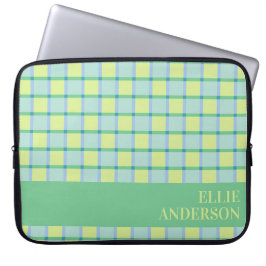 Funda Para Portátil Modern Checker Blue Green Lime Personalized 