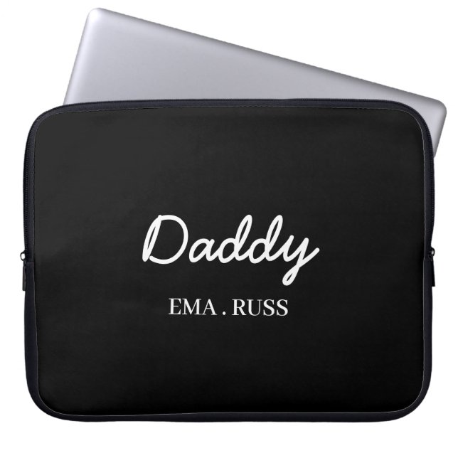 Funda Para Portátil Modern Dad Kids Names Father’s Day Script Black (Frente)