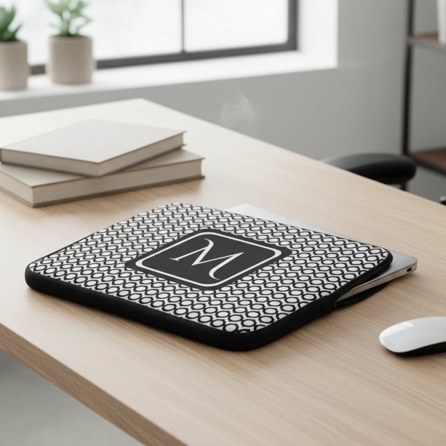 Funda Para Portátil Modern Geometric Monogram Black White (Subido por el creador)