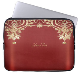 Funda Para Portátil Modern Gold Red Floral Laptop Sleeve