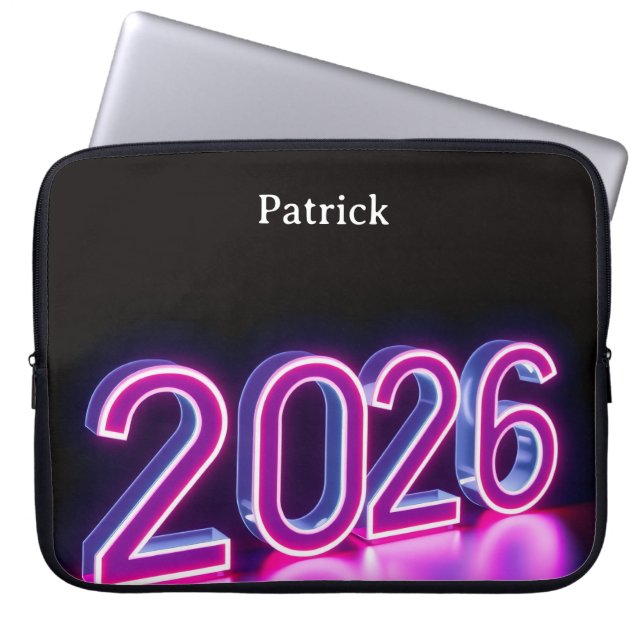 Funda Para Portátil Modern Neon 2026 Happy New Year Welcome (Frente)