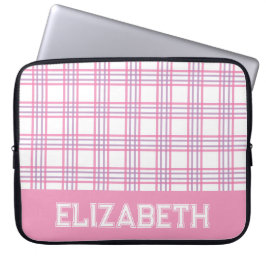 Funda Para Portátil Modern Preppy Plaid Varsity Font Pink Purple