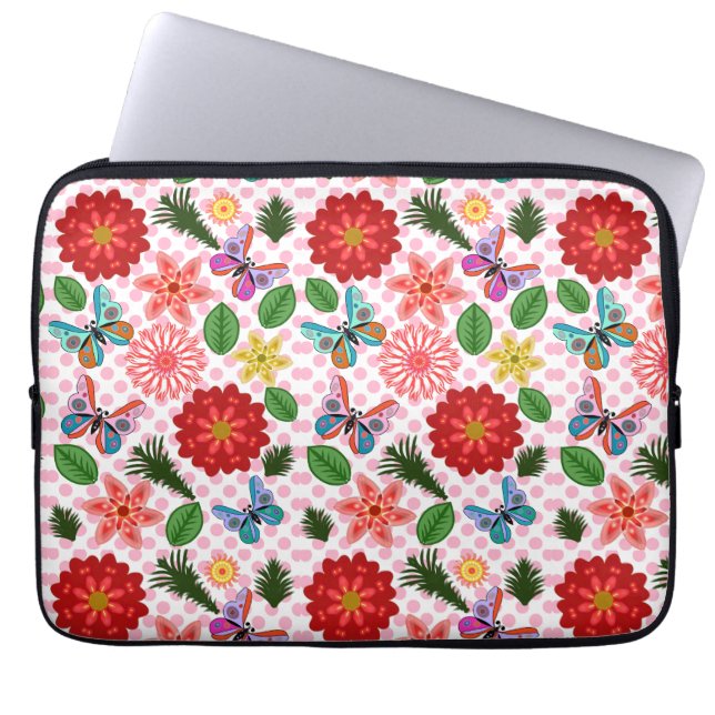 Funda Para Portátil Modern Spring Garden Butterfly Floral  (Frente)