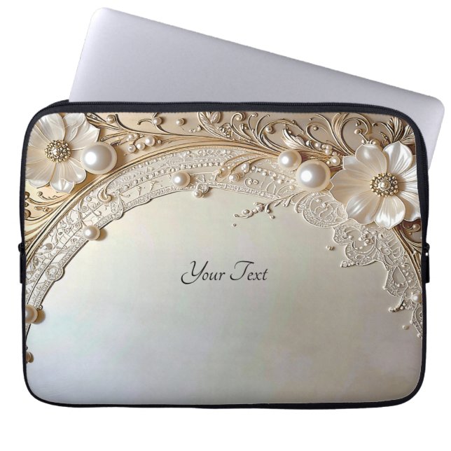 Funda Para Portátil Modern White Flowers Pearls Laptop Sleeve (Frente)