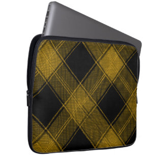 Funda Para Portátil Modern Yellow and Black Buffalo Plaid Laptop Sleev