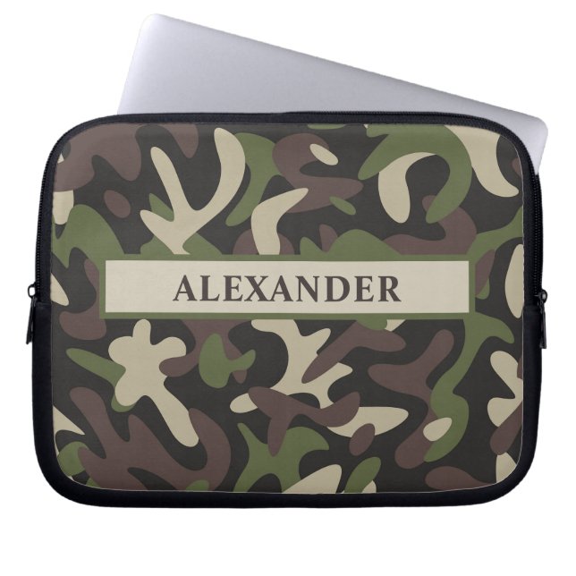 Funda Para Portátil Moderna camuflaje militar Green Brown personaliza (Frente)