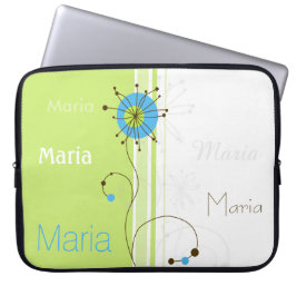 Funda Para Portátil Moderna Flor Simple Verde Tu Nombre