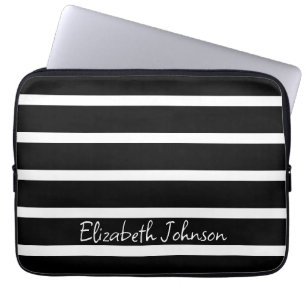 Funda Para Portátil Moderna franja blanca y negra personalizada