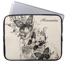 Funda Para Portátil Moderna mariposa negra victoriana personalizada