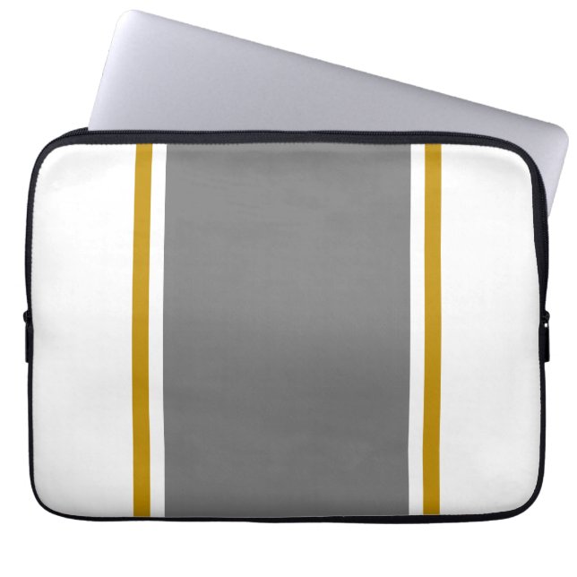 Funda Para Portátil Moderna Pinstripes Gris Gris Ancha Blanca (Frente)