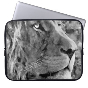 Funda Para Portátil Moderna pintura al óleo blanco y negro de león rey