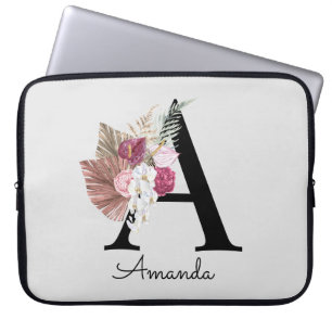 Funda Para Portátil Moderno Boho Rosa Girly Floral Inicial Una Venta D