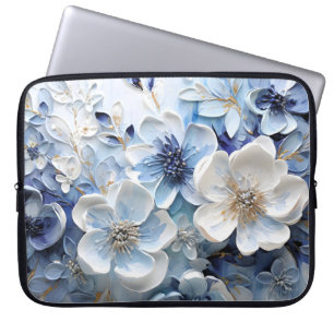 Funda Para Portátil Moderno Elegante Floral Botánico Azul Blanco