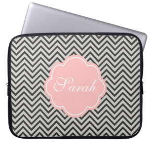 Funda Para Portátil Moderno, fresco, café oscuro y chevron gris