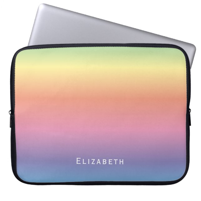 Funda Para Portátil Moderno Girly Cute Pastel Rainbow Ombre Nombre per (Frente)