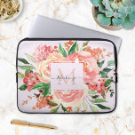 Funda Para Portátil Moderno Monograma Rubor Comprimido Floral Rosa<br><div class="desc">Eleva tu portátil con nuestro elegante y moderno funda portátil Monograma Rubor Pink Floral Bouquet para mujeres.</div>