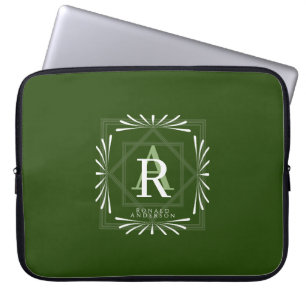 Funda Para Portátil Moderno Monograma Verde Elegante
