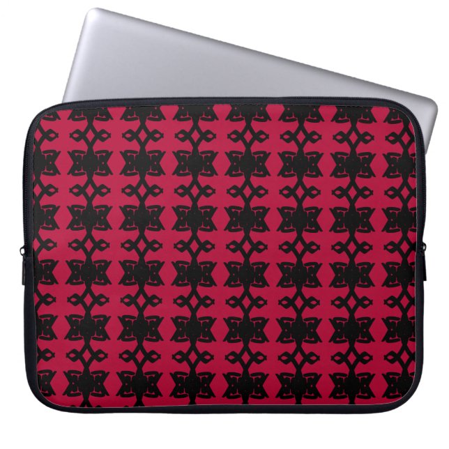 Funda Para Portátil Moderno Patrón Elegante Negro y Rojo Burdeos (Frente)