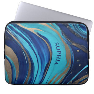 Funda Para Portátil Moderno Resumen Flujo de arte - Azul y Oro-