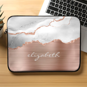 Funda Para Portátil Moderno Rosa Gris Oro Agato blanco Metálico