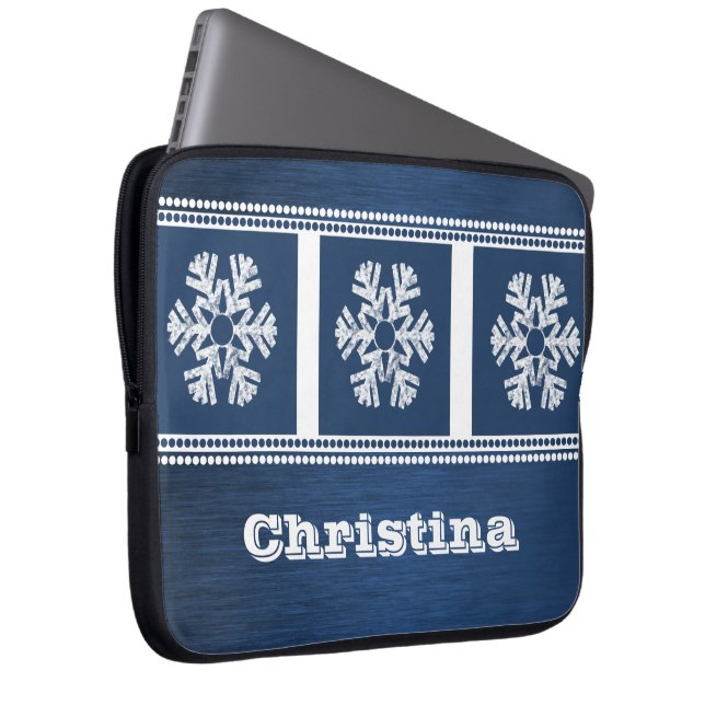Funda Para Portátil Moderno Snowflakes Electronics Sleeve, Azul (Anverso derecho)