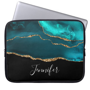 Funda Para Portátil Moderno y elegante Agate Verde azulado y cinta de