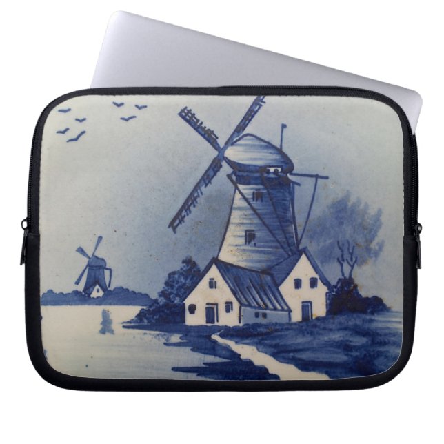 Funda Para Portátil Molino de viento Delft azul y blanco (Frente)