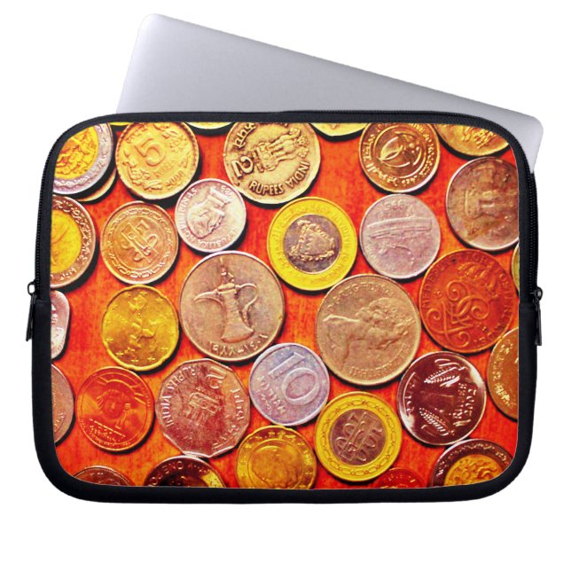 Funda Para Portátil Monedas Mundiales (Frente)