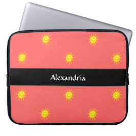 Funda Para Portátil Mono adorable nombre cara feliz sol coral negro