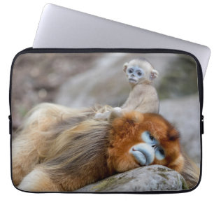Funda Para Portátil Mono dorado de nariz desnuda con bebé