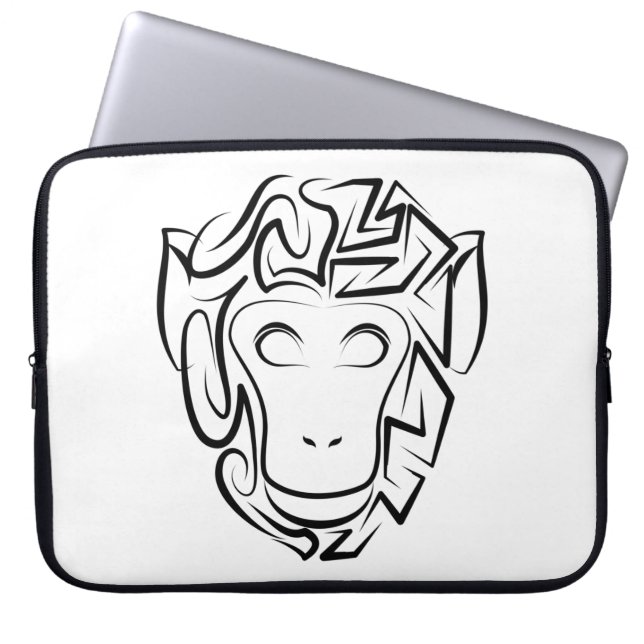 Funda Para Portátil Mono tribal blanco y negro (Frente)