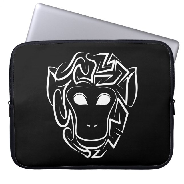 Funda Para Portátil Mono tribal blanco y negro (Frente)