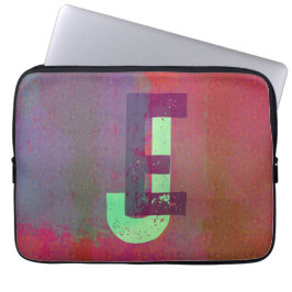 Funda Para Portátil Monogram Initials Grunge Funky Purple Green Art
