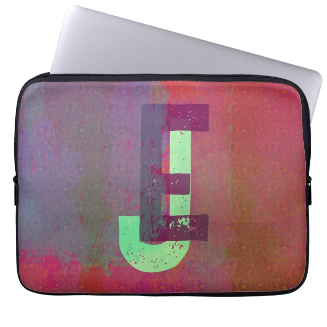 Funda Para Portátil Monogram Initials Grunge Funky Purple Green Art (Frente)