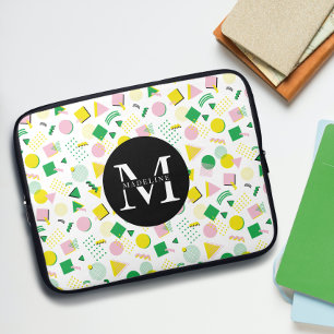 Funda Para Portátil Monogram Name Modern Geometric Shapes Pattern