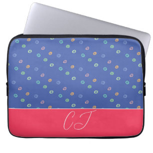 Funda Para Portátil Monograma 2 Iniciales Patrón azul de moda