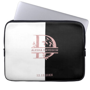 Funda Para Portátil Monograma A, B, C, D del Personalizado Rosa modern