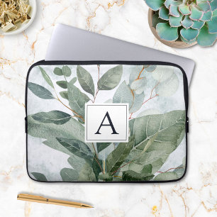 Funda Para Portátil Monograma Acuarela Rústica Verde Salvia