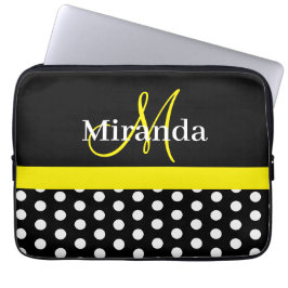 Funda Para Portátil Monograma amarillo Polka blanco negro punto