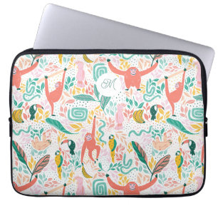 Funda Para Portátil Monograma Animales Felices del Colorido Jungle
