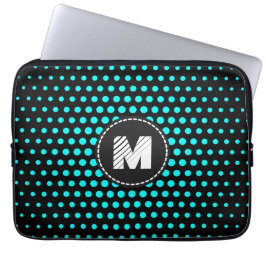 Funda Para Portátil Monograma Aqua Techno Dots Moderno