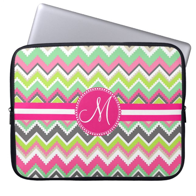 Funda Para Portátil Monograma Azteca Andes Montañas Tribales Chevron (Frente)