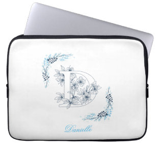 Funda Para Portátil Monograma azul "D" inicial Floral de calm