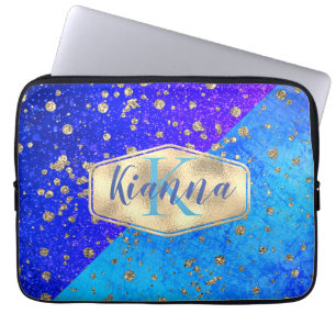 Funda Para Portátil Monograma azul de sueño Purpurinoso personalizado