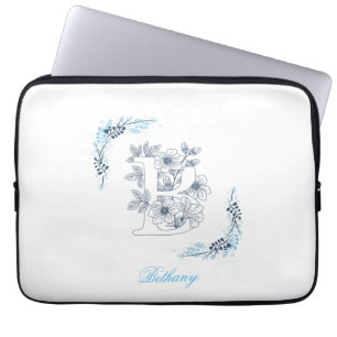 Funda Para Portátil Monograma azul inicial "B" Floral